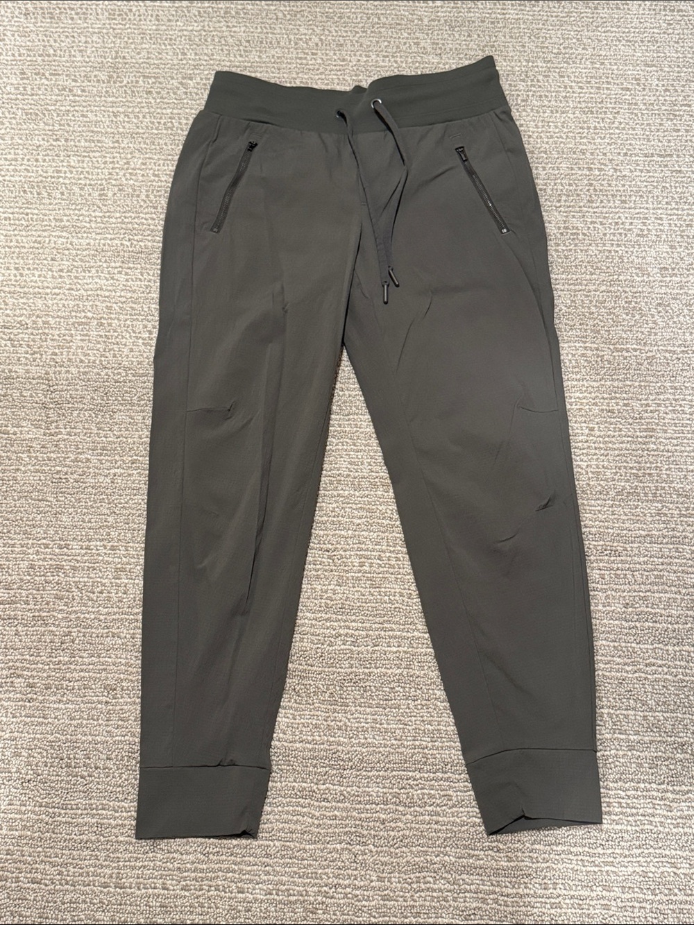 Athleta Olive Green Drawstring Zip-Pocket Joggers